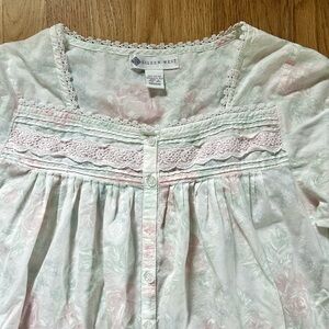 EILEEN WEST vintage cotton nightgown floral lace long sleeve cottagecore size M